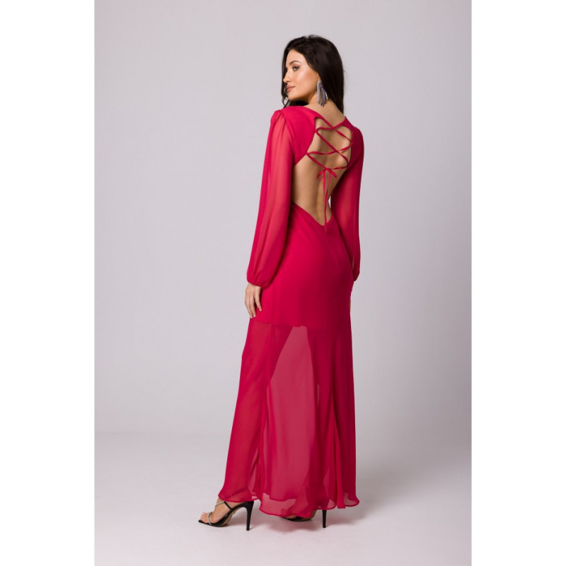 K166 Open back chiffon dress - fuchsia