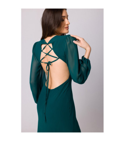 K166 Open back chiffon dress - green