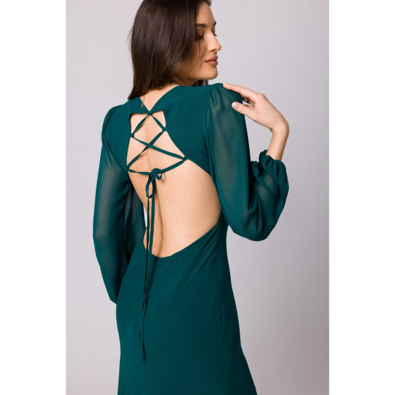 K166 Open back chiffon dress - green