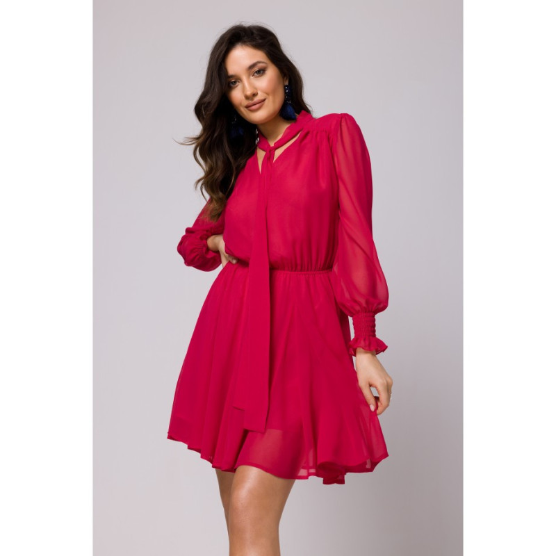 K168 Chiffon dress with wedges - fuchsia