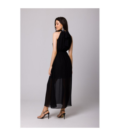 K169 Chiffon maxi dress tied around the neck - black