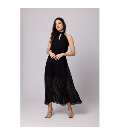 K169 Chiffon maxi dress tied around the neck - black