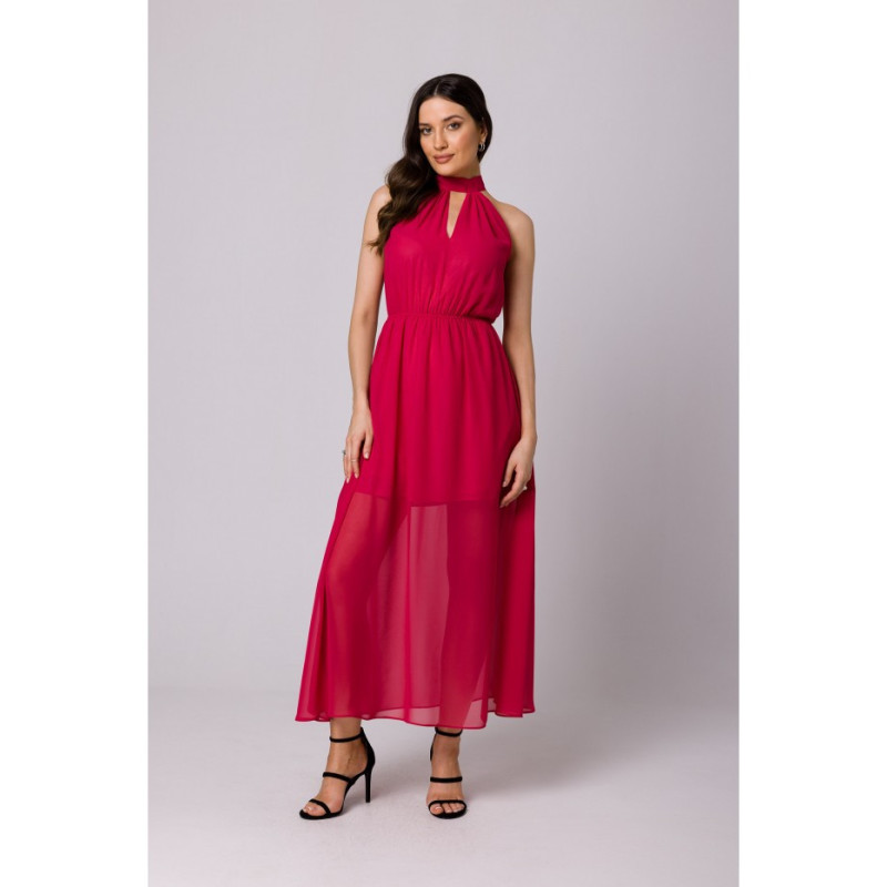 K169 chiffon maxi dress tied around the neck - fuchsia