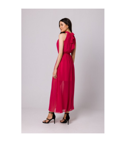 K169 chiffon maxi dress tied around the neck - fuchsia