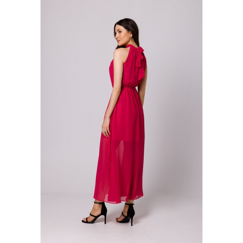 K169 chiffon maxi dress tied around the neck - fuchsia