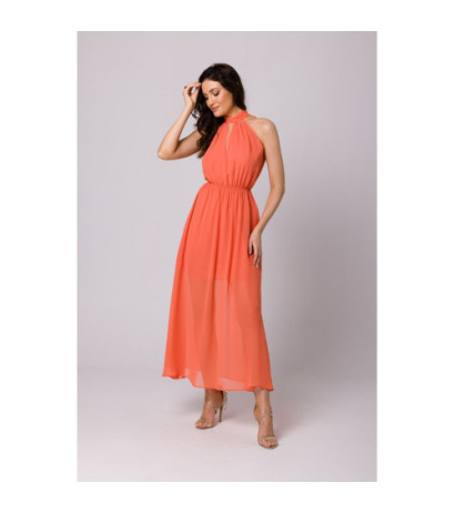 K169 chiffon maxi dress tied around the neck - orange