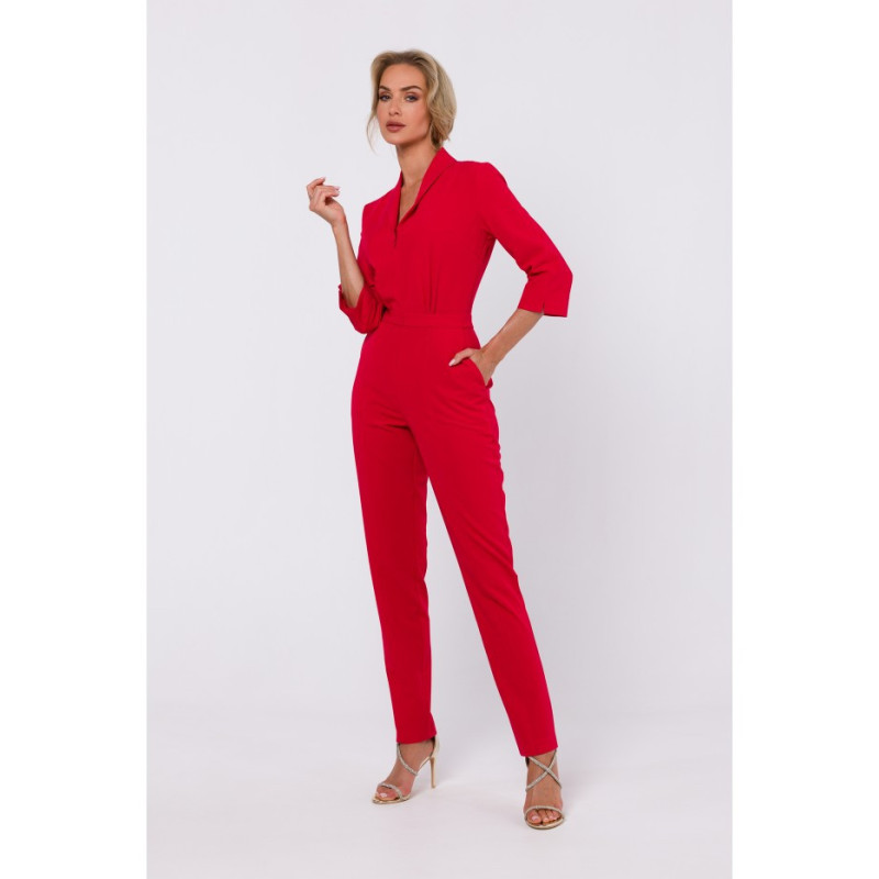 M751 Shawl collar jumpsuit - red