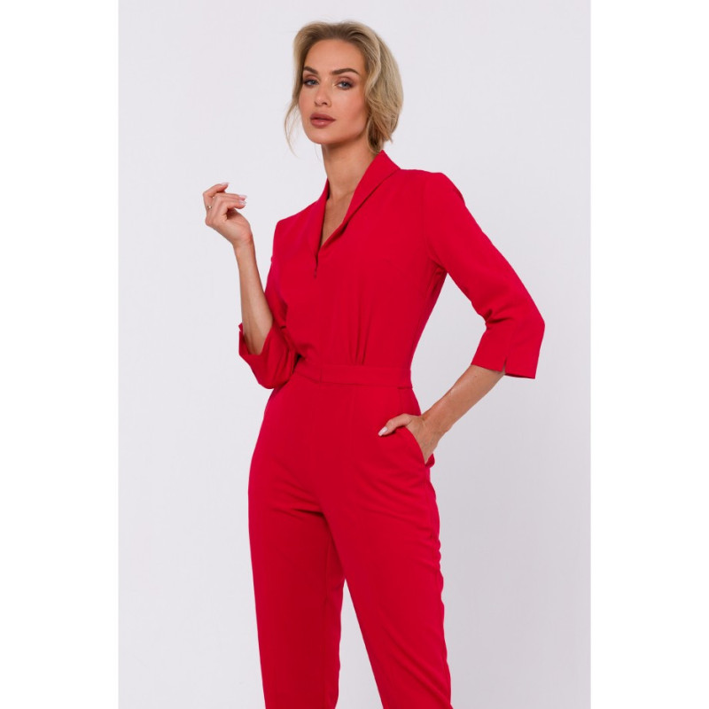 M751 Shawl collar jumpsuit - red