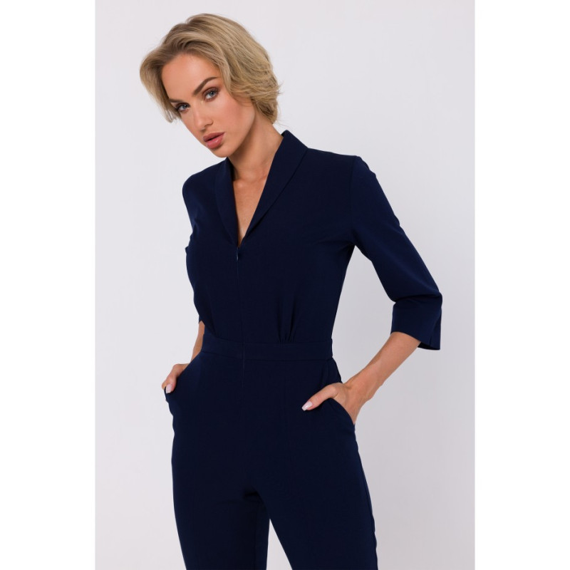 M751 Shawl collar jumpsuit - navy blue