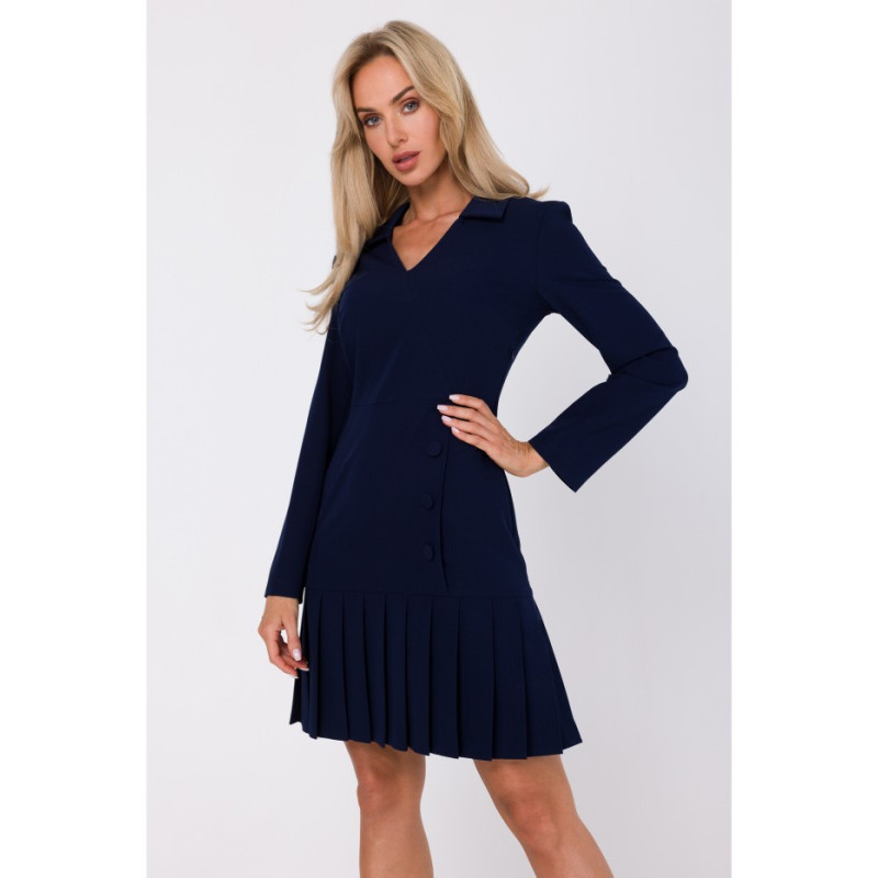 M752 Dress with pleated bottom - navy blue