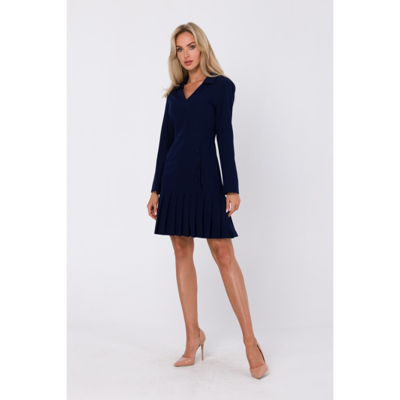 M752 Dress with pleated bottom - navy blue