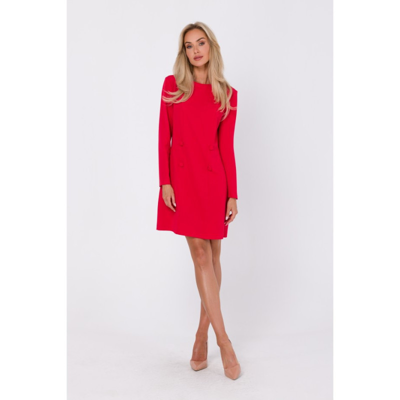 M753 Dress with decorative covered buttons - red