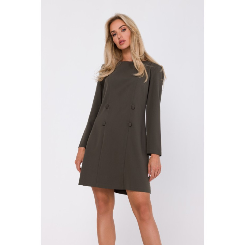 M753 Dress with decorative covered buttons - khaki