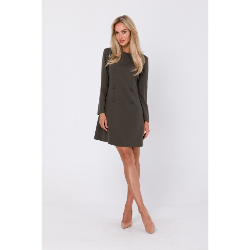 M753 Dress with decorative covered buttons - khaki