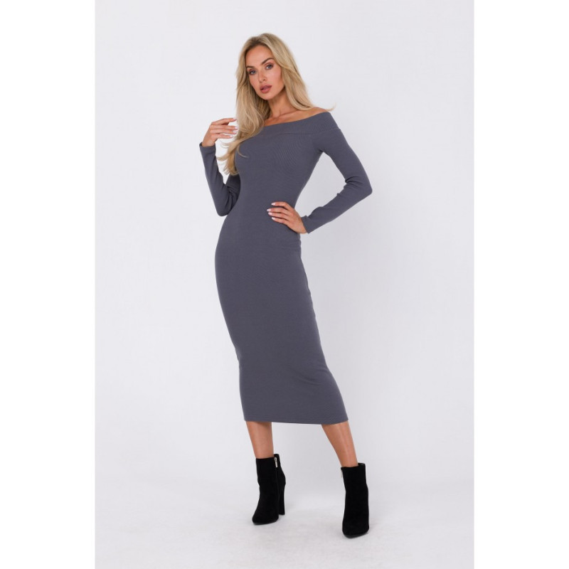 M757 Dress with neckline falling over shoulders - anthracite