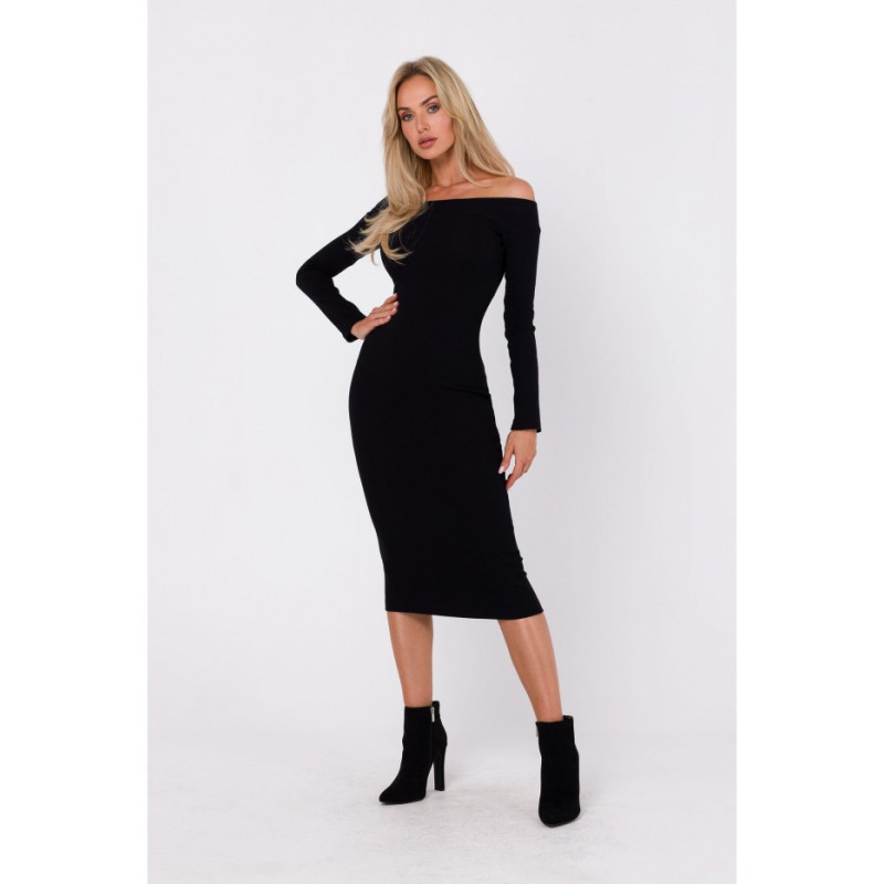 M757 Dress with neckline falling over shoulders - black