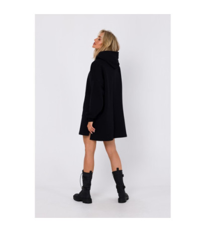 M762 Dress with hood and kangaroo pocket - black