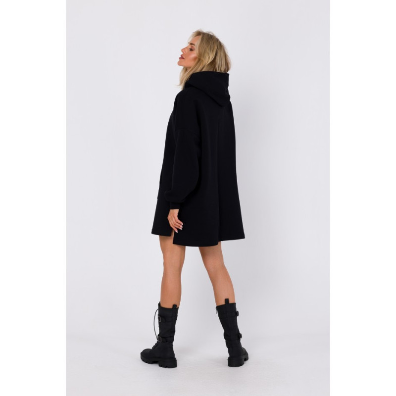 M762 Dress with hood and kangaroo pocket - black