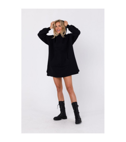 M762 Dress with hood and kangaroo pocket - black