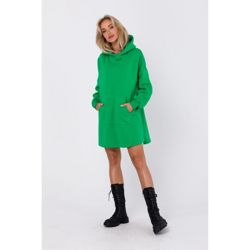 M762 Dress with hood and kangaroo pocket - juicy green