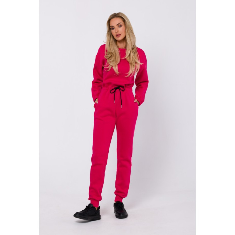 M763 Jumpsuit with elastic waistband - raspberry