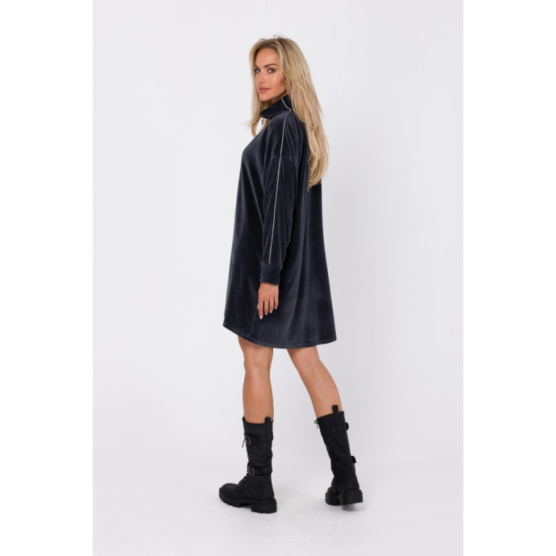 M764 Asymmetrical dress with zipper in collar - graphite