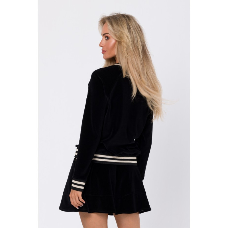 M766 Sweatshirt with decorative cuffs and stand-up collar - black