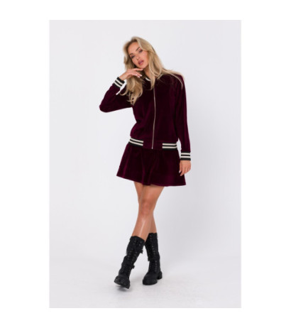 M766 Blouse with decorative cuffs and stand-up collar - maroon