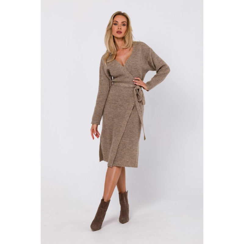 M772 Overlap dress tied around the waist - light brown