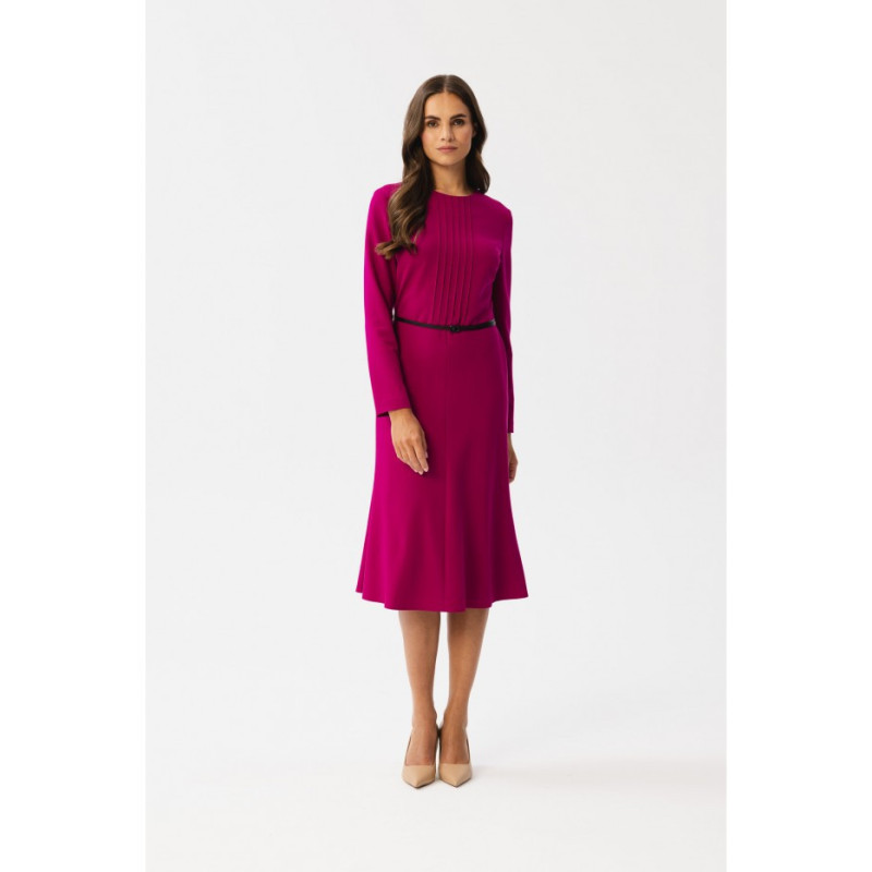 S347 Dress with stitching on neckline - plum