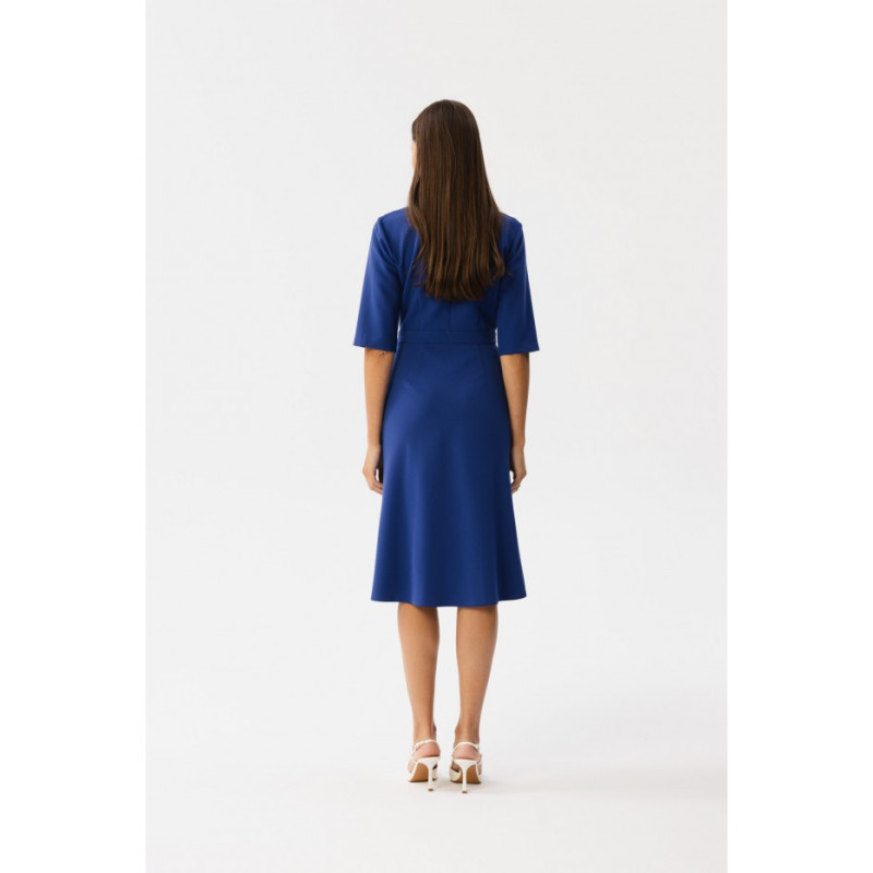 S348 Dress with envelope neckline and collar - cornflower blue