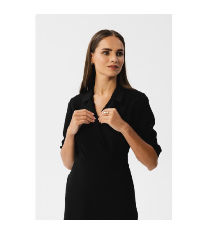 S348 Dress with envelope neckline and collar - black