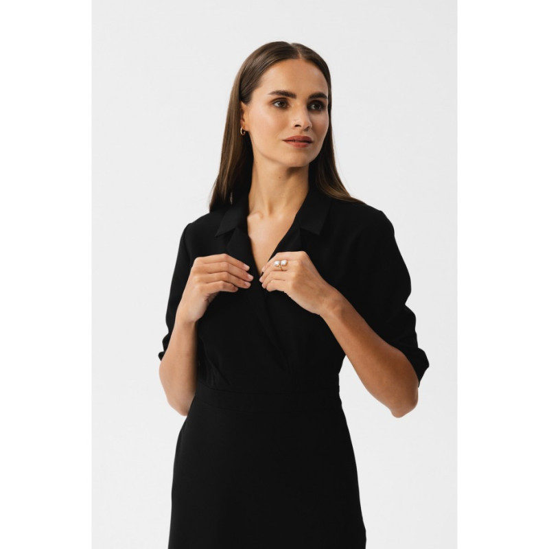 S348 Dress with envelope neckline and collar - black