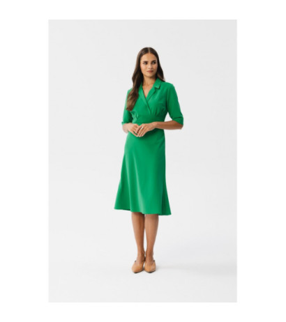 S348 Dress with envelope neckline and collar - juicy green