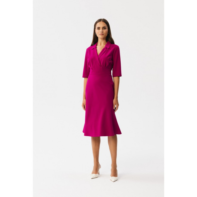 S348 Dress with envelope neckline and collar - plum