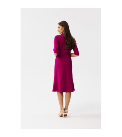 S348 Dress with envelope neckline and collar - plum