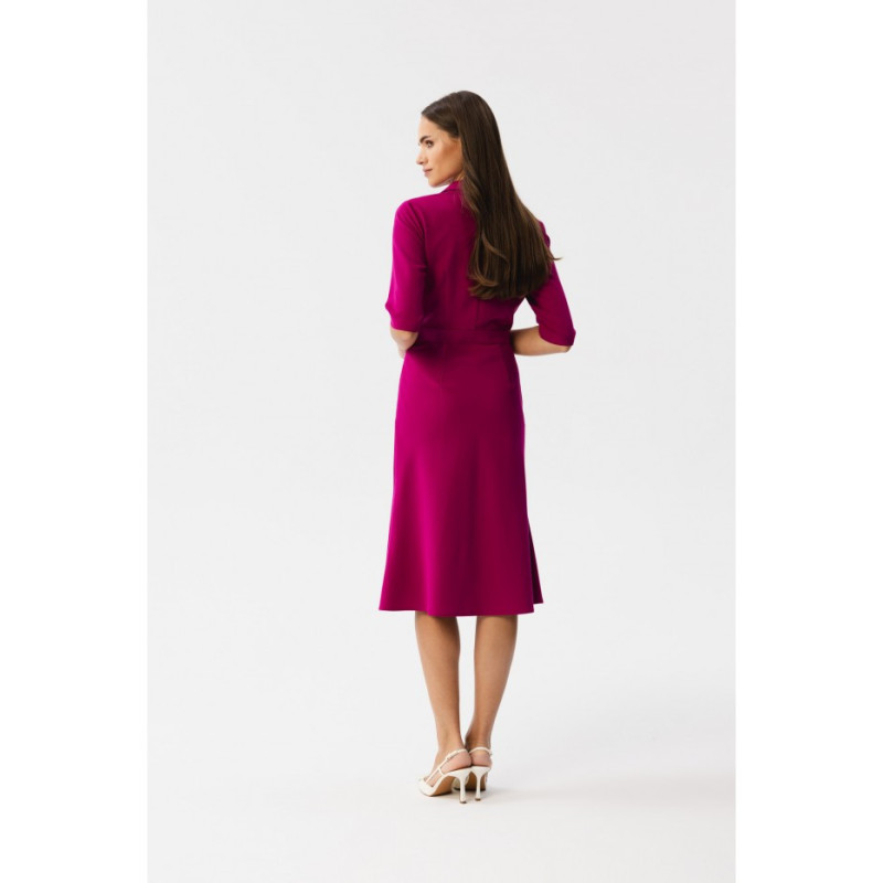 S348 Dress with envelope neckline and collar - plum