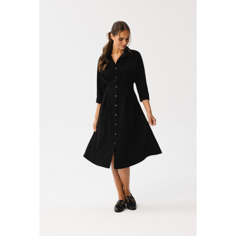 S351 Emery dress with pleats at the waist - black