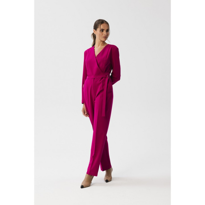 S352 Jumpsuit with ties around the waist - plum