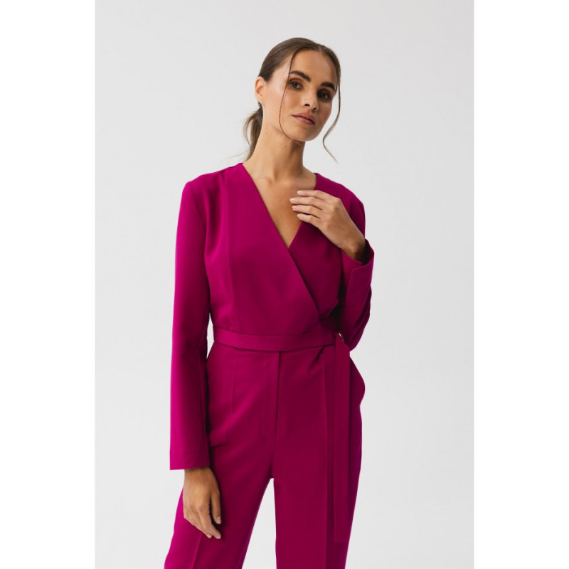 S352 Jumpsuit with ties around the waist - plum