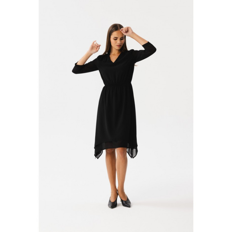 S354 Layered chiffon dress - black