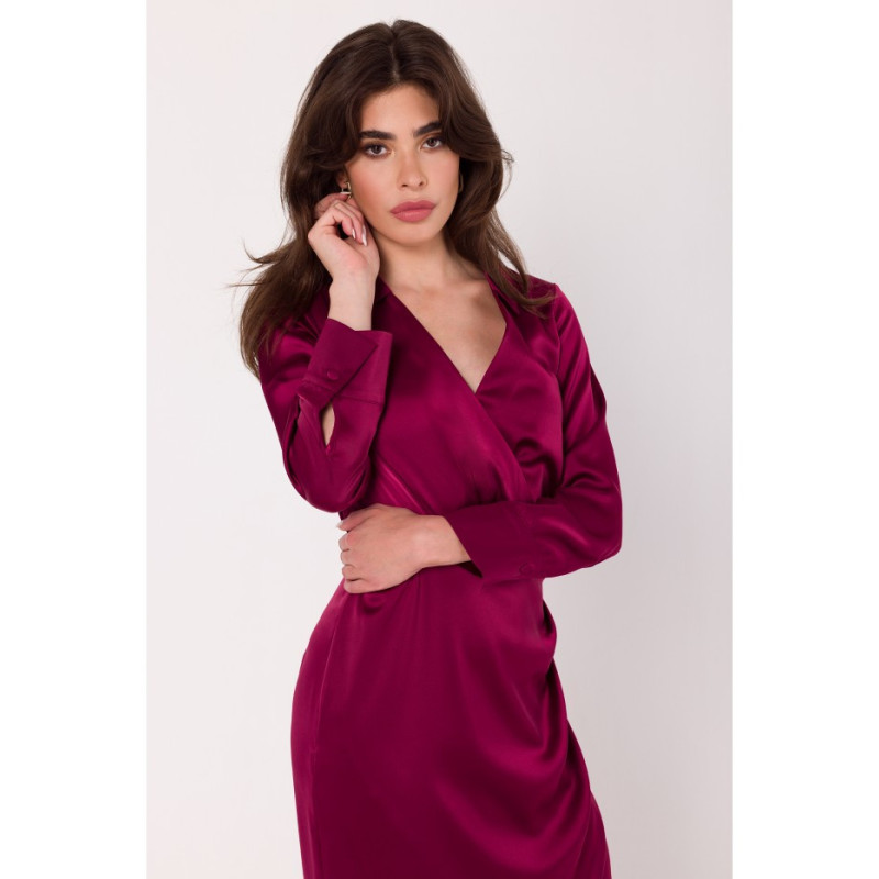 K172 Dress with envelope neckline and collar - maroon