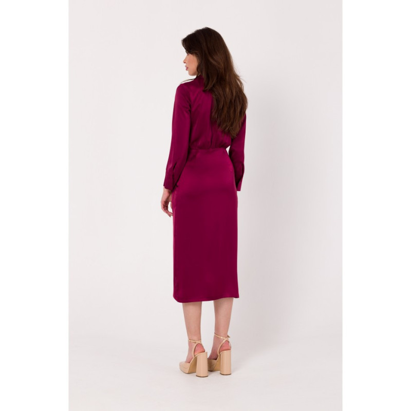 K172 Dress with envelope neckline and collar - maroon