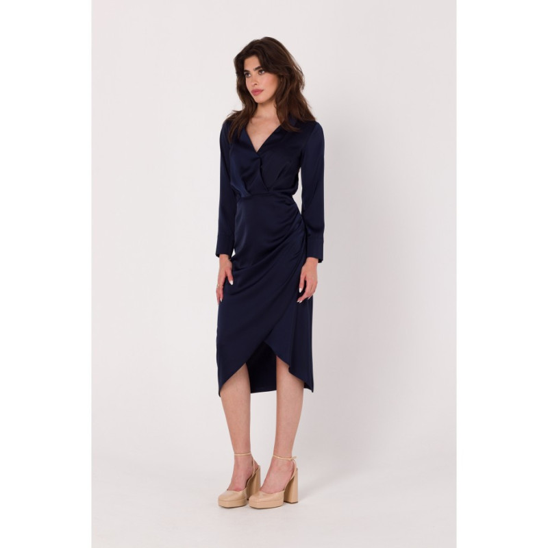 K172 Dress with envelope neckline and collar - navy blue