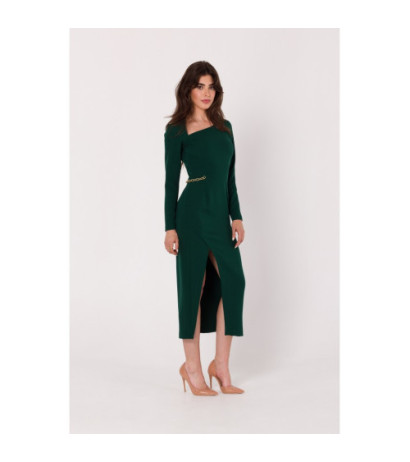 K178 Dress with asymmetrical neckline - bottle green