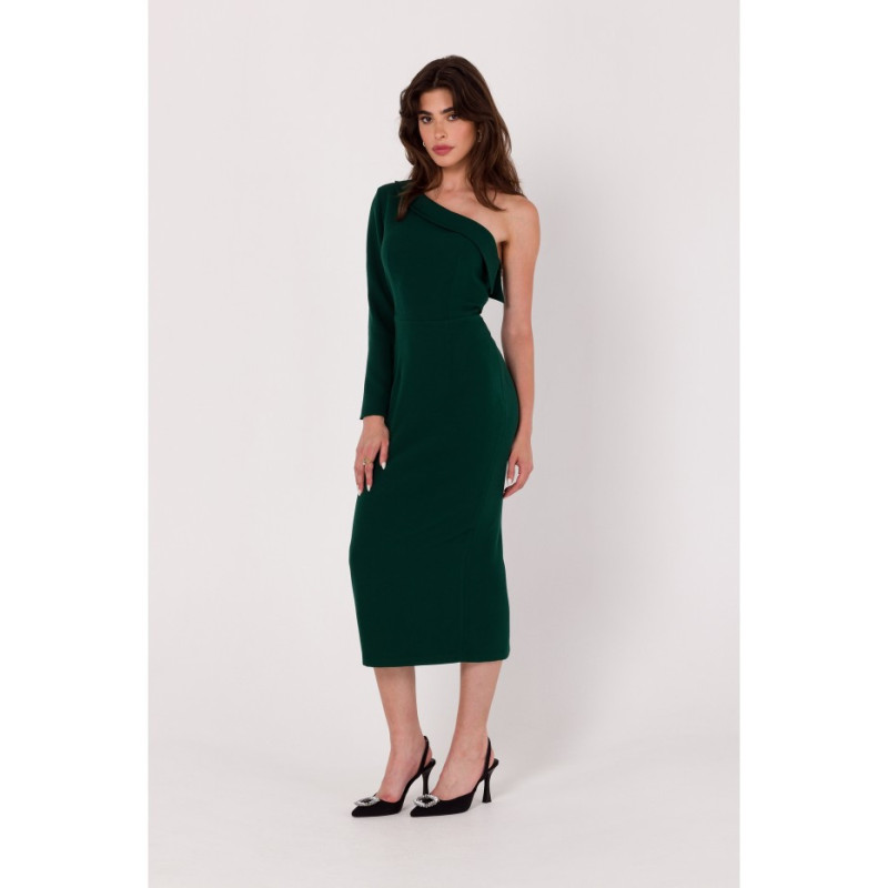 K179 One shoulder dress - bottle green