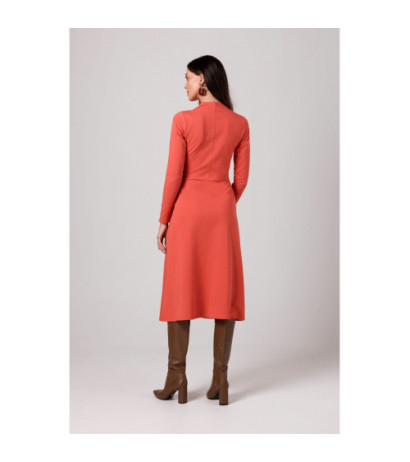 B266 Slinky dress with patch pockets - brick-red