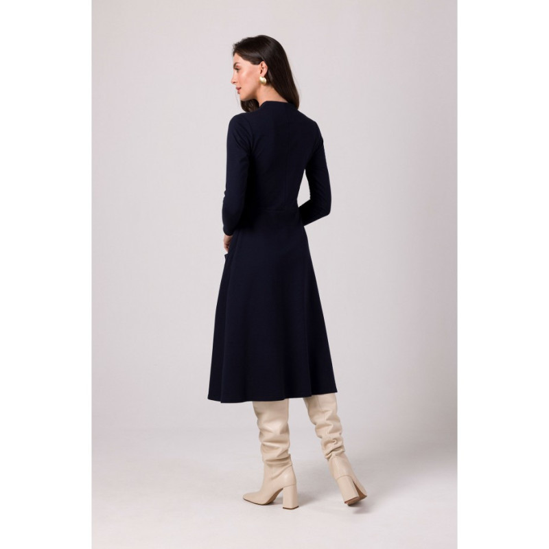 B266 Slinky dress with patch pockets - navy blue