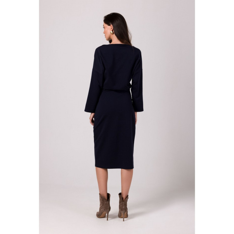 B269 Midi pencil dress with belt - navy blue