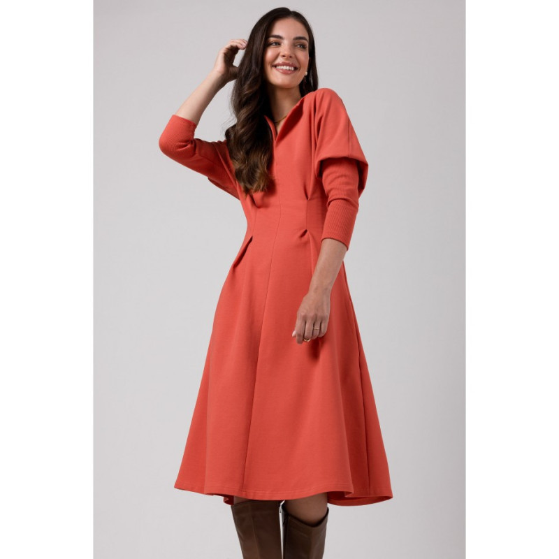 B273 Dress with heavily marked waist - brick-red